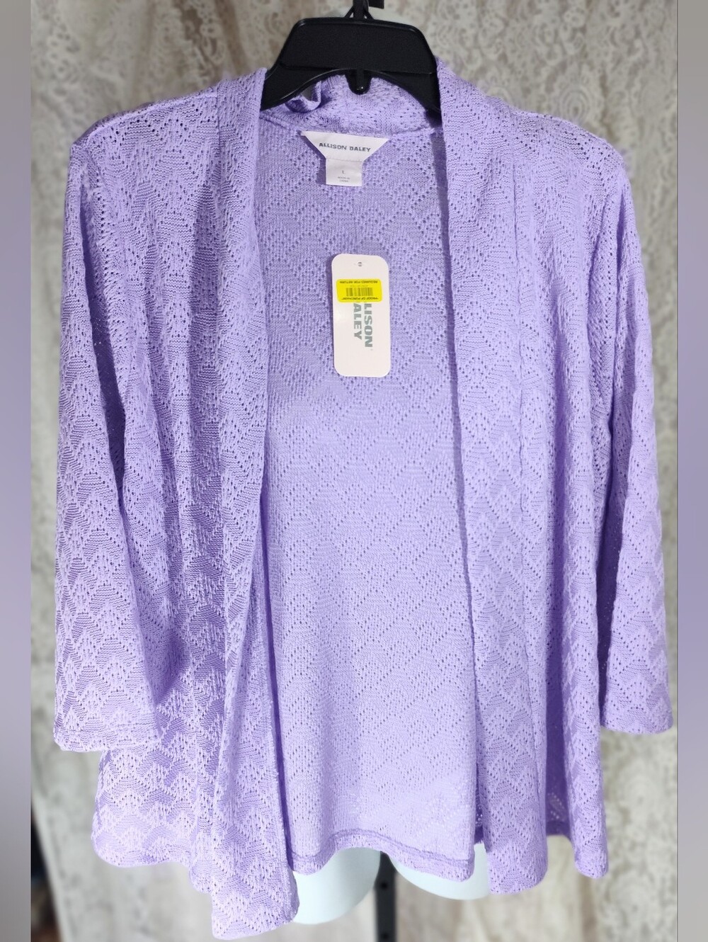 Allison Daley Pastel Lavender Open-Front Lace Cardigan